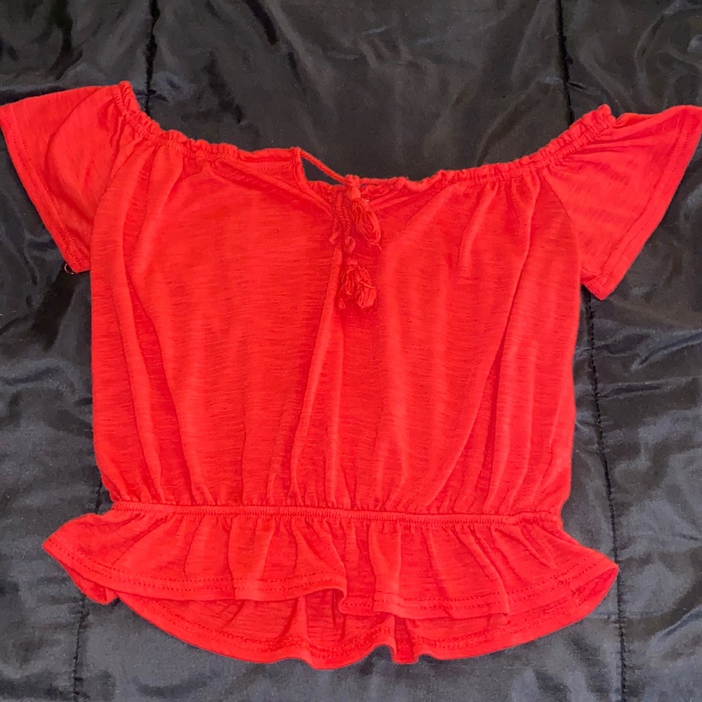 Red Off the Shoulder Crop Top
